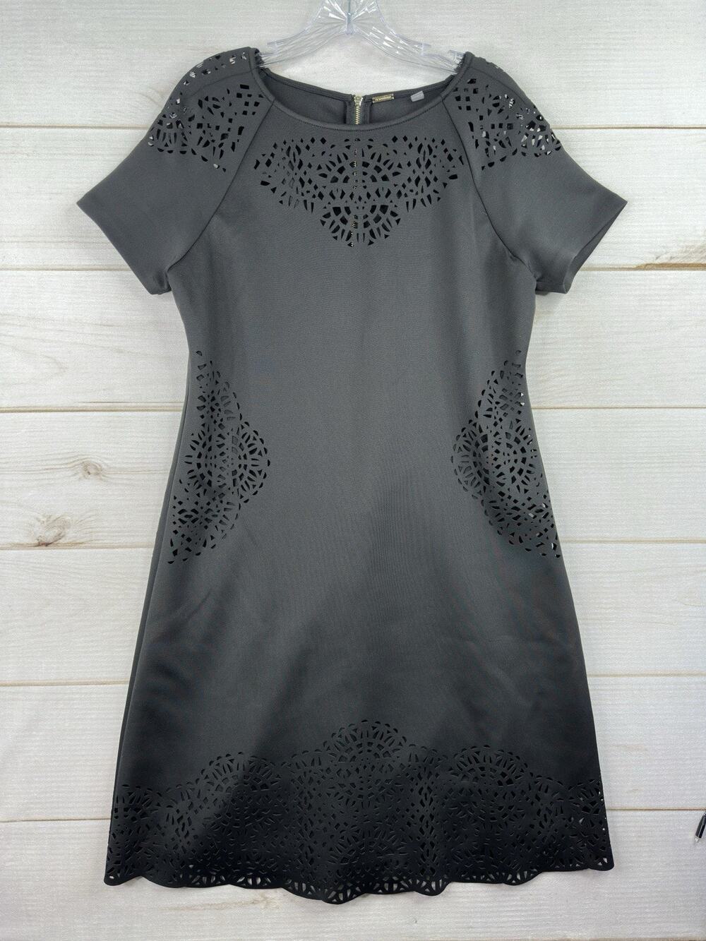 Tahari Dress Womens 12 Sheath Cutout Neckline Career Classic Minimalist Zip